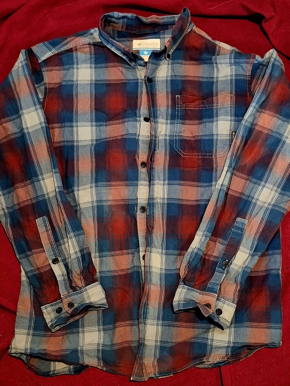 Columbia Men's Blue Plaid Jeans-Style Shirt